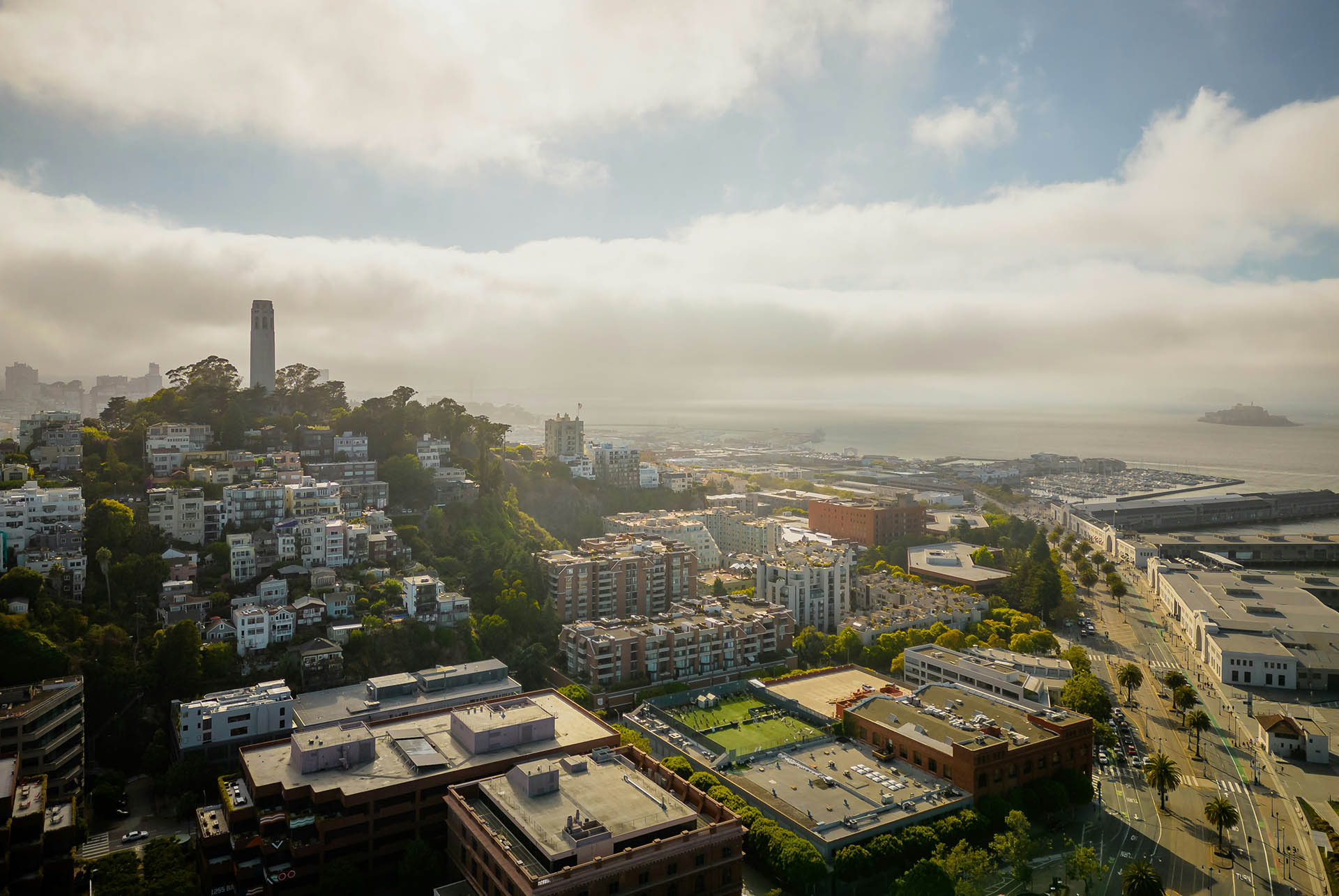 Aerial view of San Francisco and Coit Tower